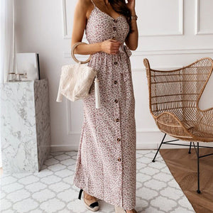 Floral Boho Black Sleeveless Button Down Maxi Dress