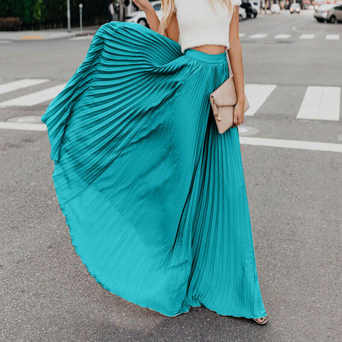 Isles of Spain Aqua Blue Pleated Maxi Skirt