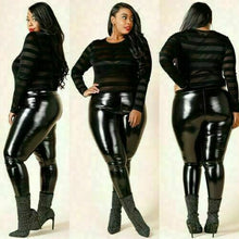 Load image into Gallery viewer, Plus Size Black Latex High Waist Leather Leggings