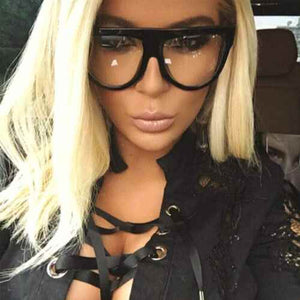 Designer Black Clear Oversized Flat Top Fashionable Glasses