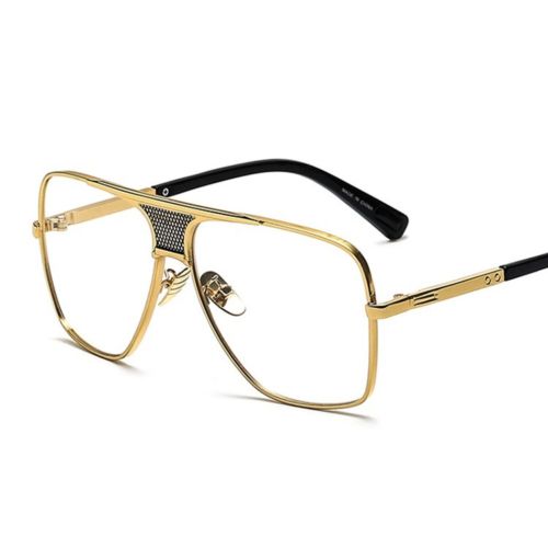 Men's Gold Clear Square Aviator Style Metal Sunglasses