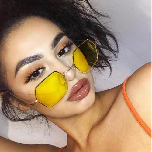 Fashionable Yellow Clear Metal Hexagon Glasses