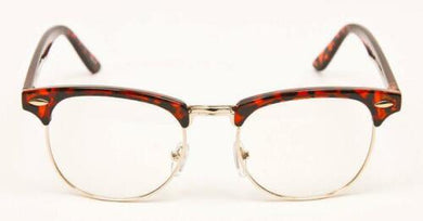 Men's Red Frosted Retro Style Round Clear Lens Glasses