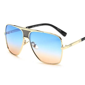 Men's Gold Clear Square Aviator Style Metal Sunglasses