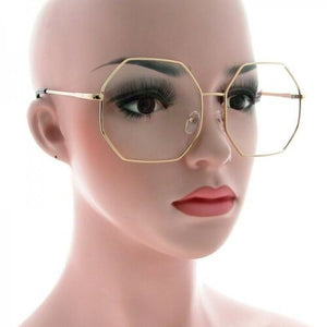 Silver/Black Metal Vintage Style Octagon Style Clear Glasses