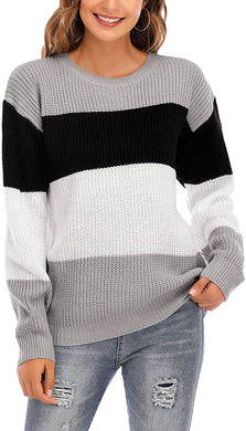 Fancy Pitch Black Crew Neck Long Sleeve Pullover Knitted Sweater