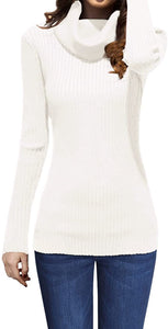 Cowl Neck White Long Sleeve Stretchable Sweater