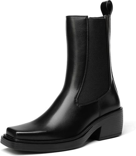 Black Chelsea Classic Block Low Heel Ankle Boots