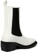 Load image into Gallery viewer, White Classic Square Toe Slip-On Chelsea Ankle Boots